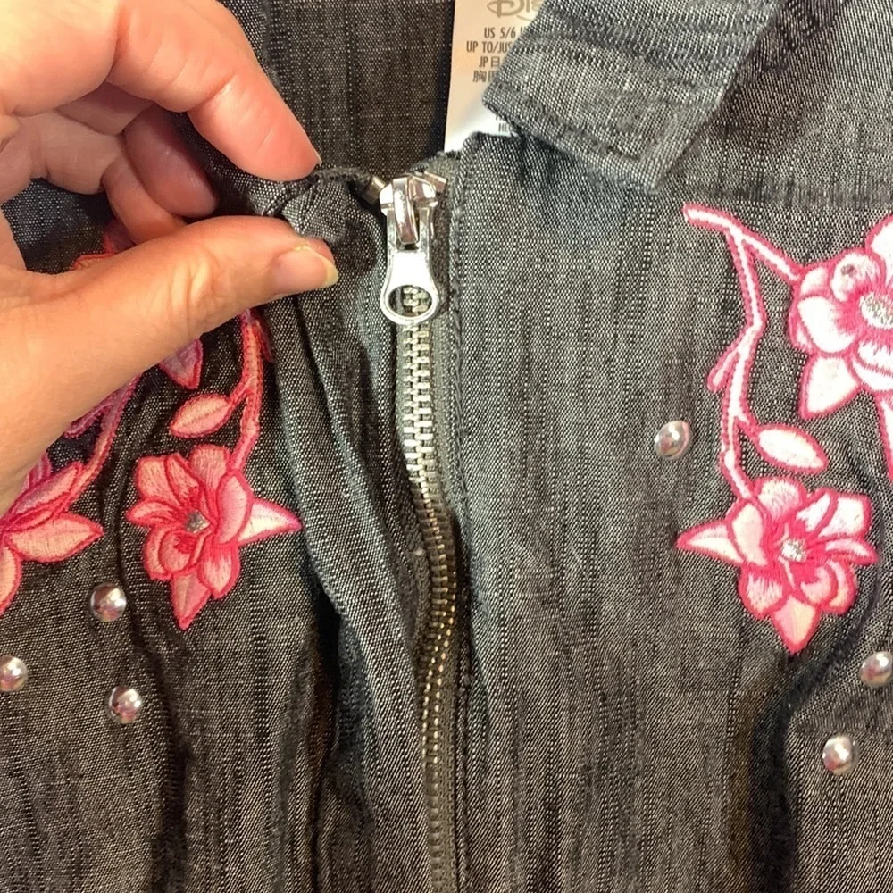 Disney Mulan jumpsuit boiler romper gray pink embroidered dragon studded 5/6
